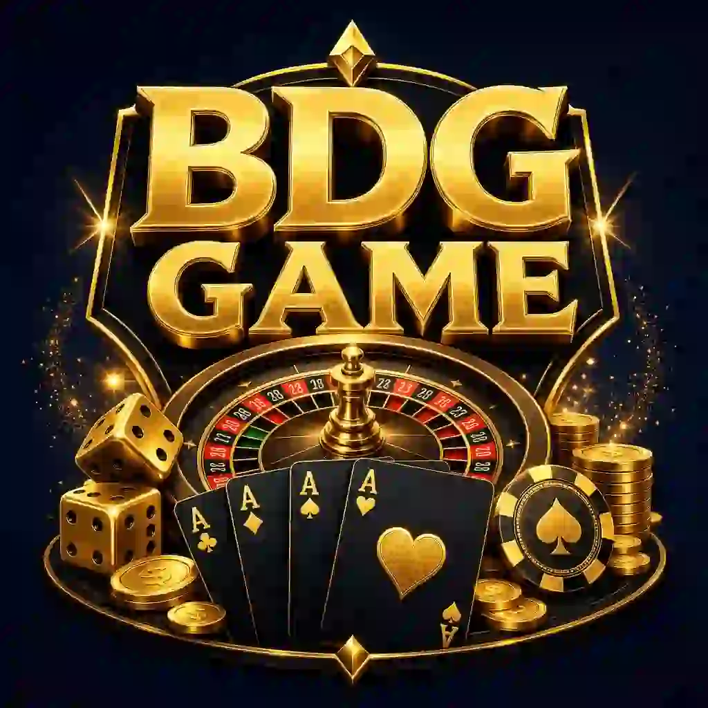 BDG Game gold logo with roulette wheel, dice, cards and coins